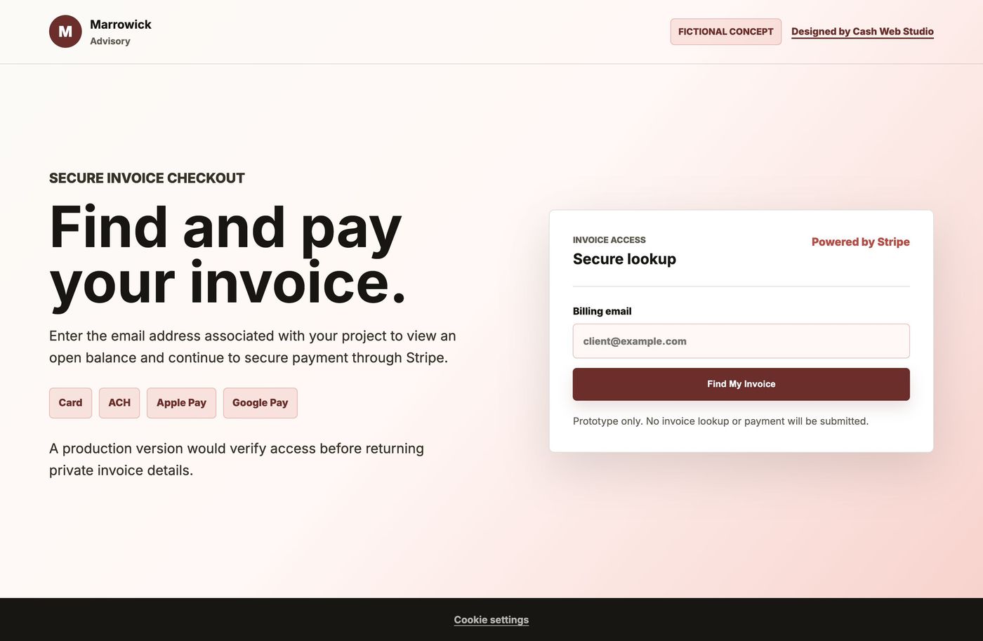 Full Invoice Checkout home page design on desktop