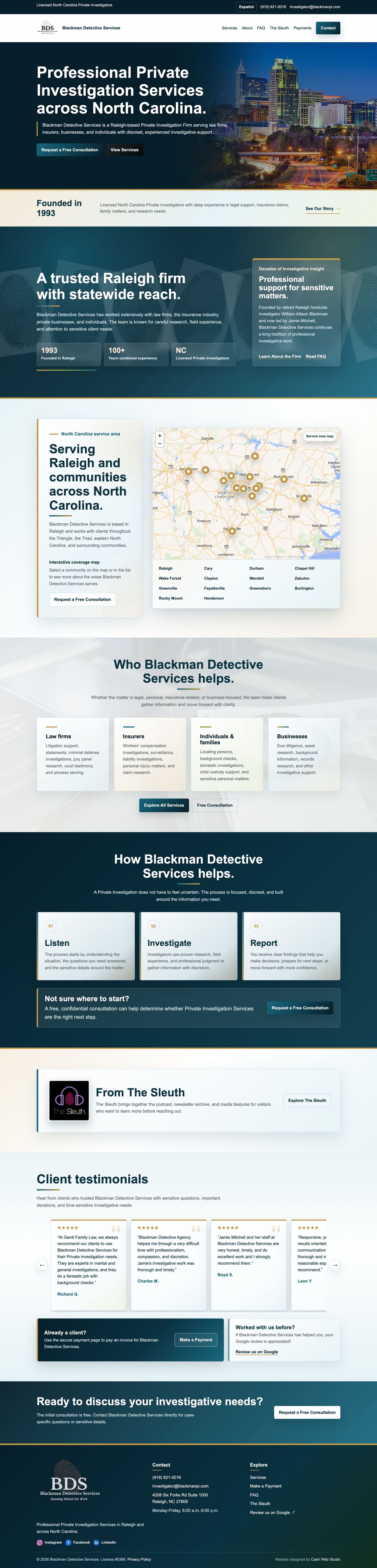 Blackman Detective Services: Home page on desktop