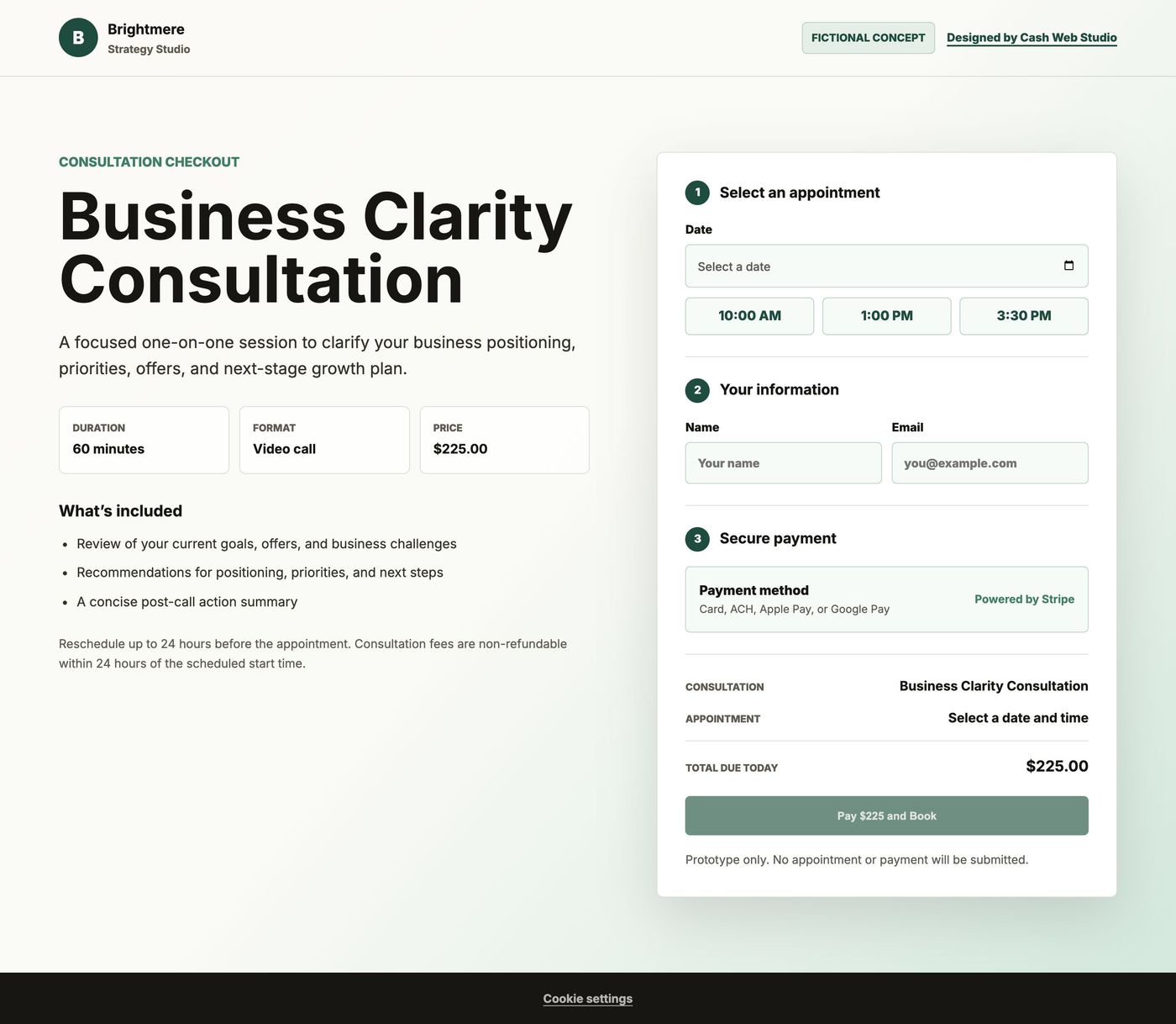 Consultation Checkout: Start page on desktop