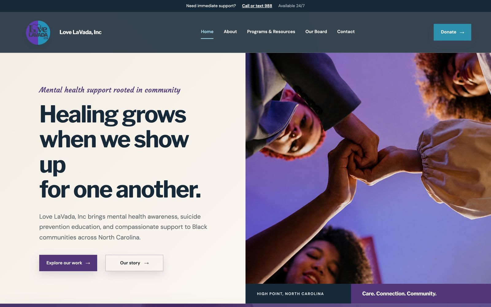 Love LaVada, Inc website home page on desktop