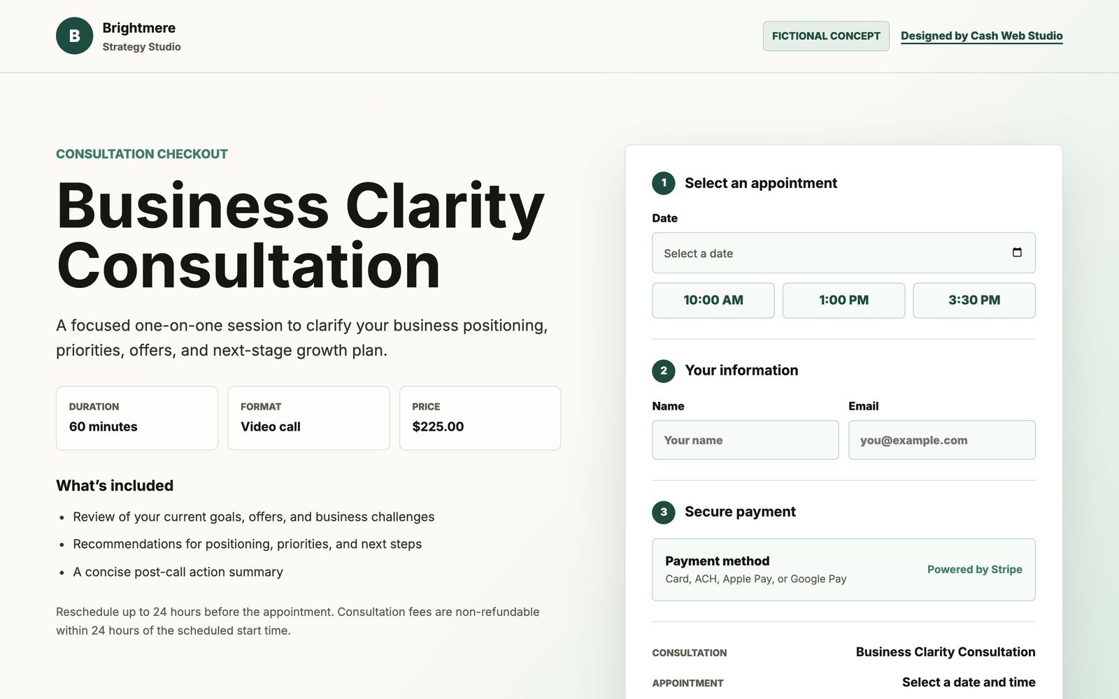 Consultation Checkout website home page on desktop