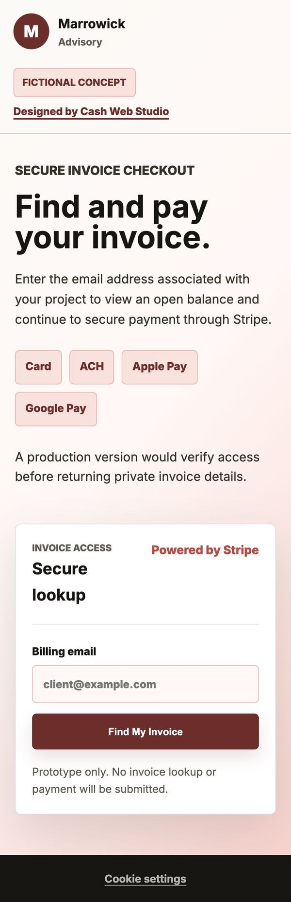 Invoice Checkout website on a phone