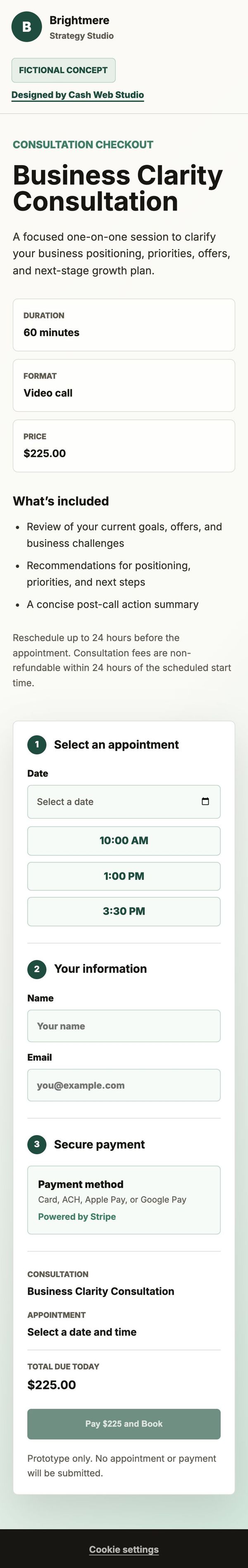 Consultation Checkout website on a phone