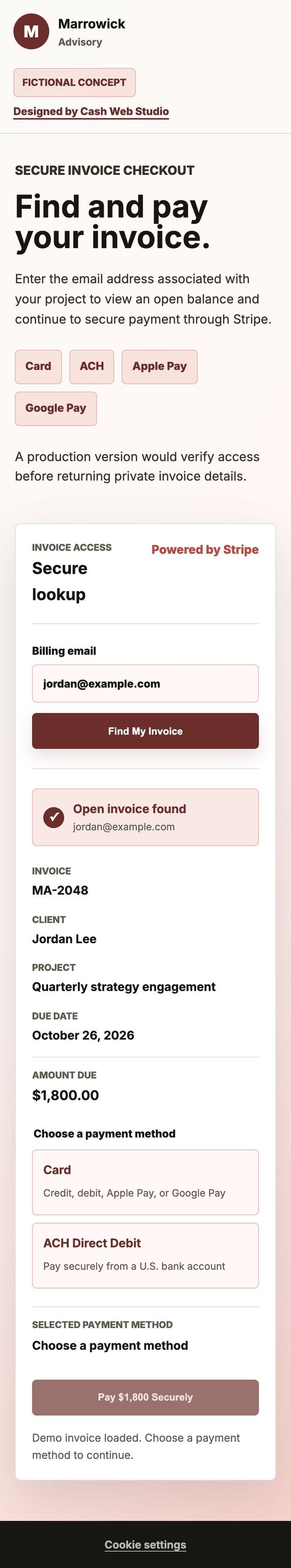 Invoice Checkout: Invoice found page on mobile