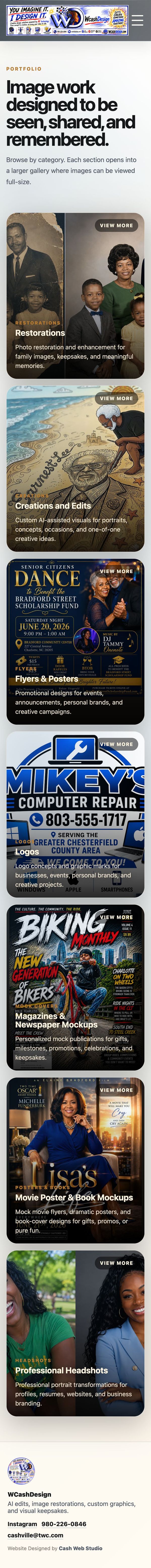 WCashDesign: Portfolio page on mobile
