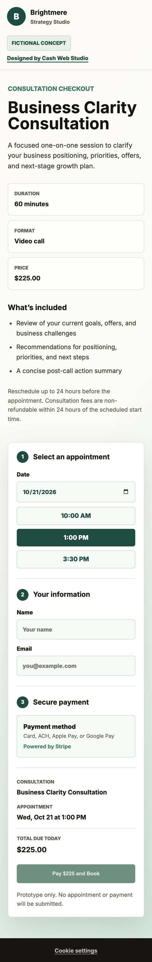 Consultation Checkout: Time selected page on mobile