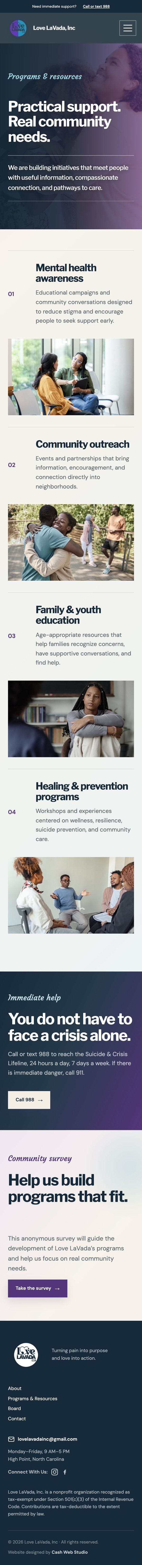 Love LaVada, Inc: Programs page on mobile