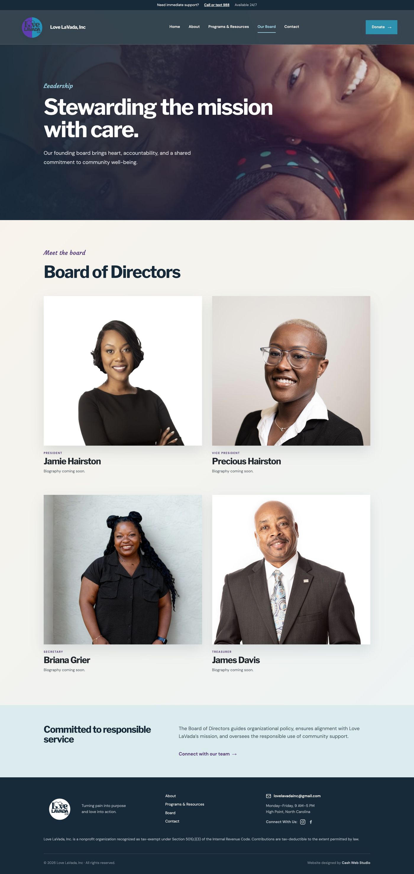 Love LaVada, Inc: Board page on desktop