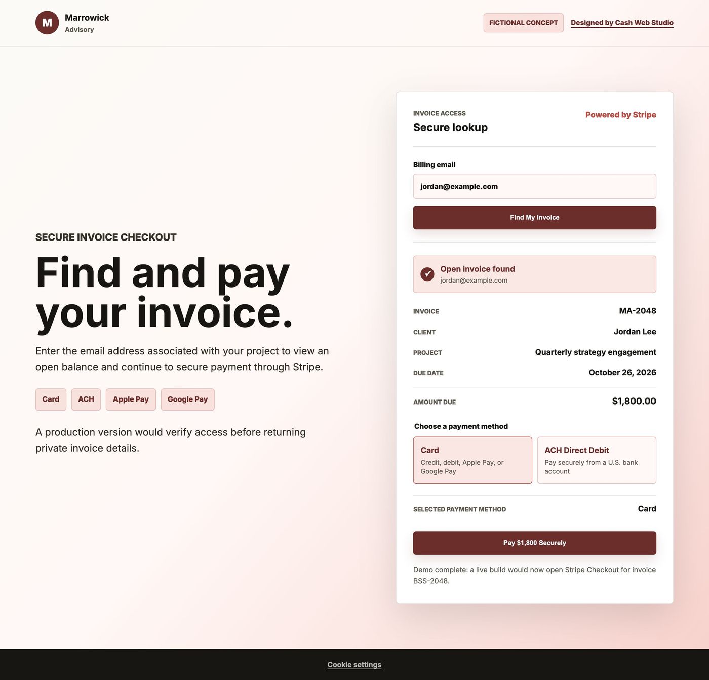 Invoice Checkout: Ready to pay page on desktop