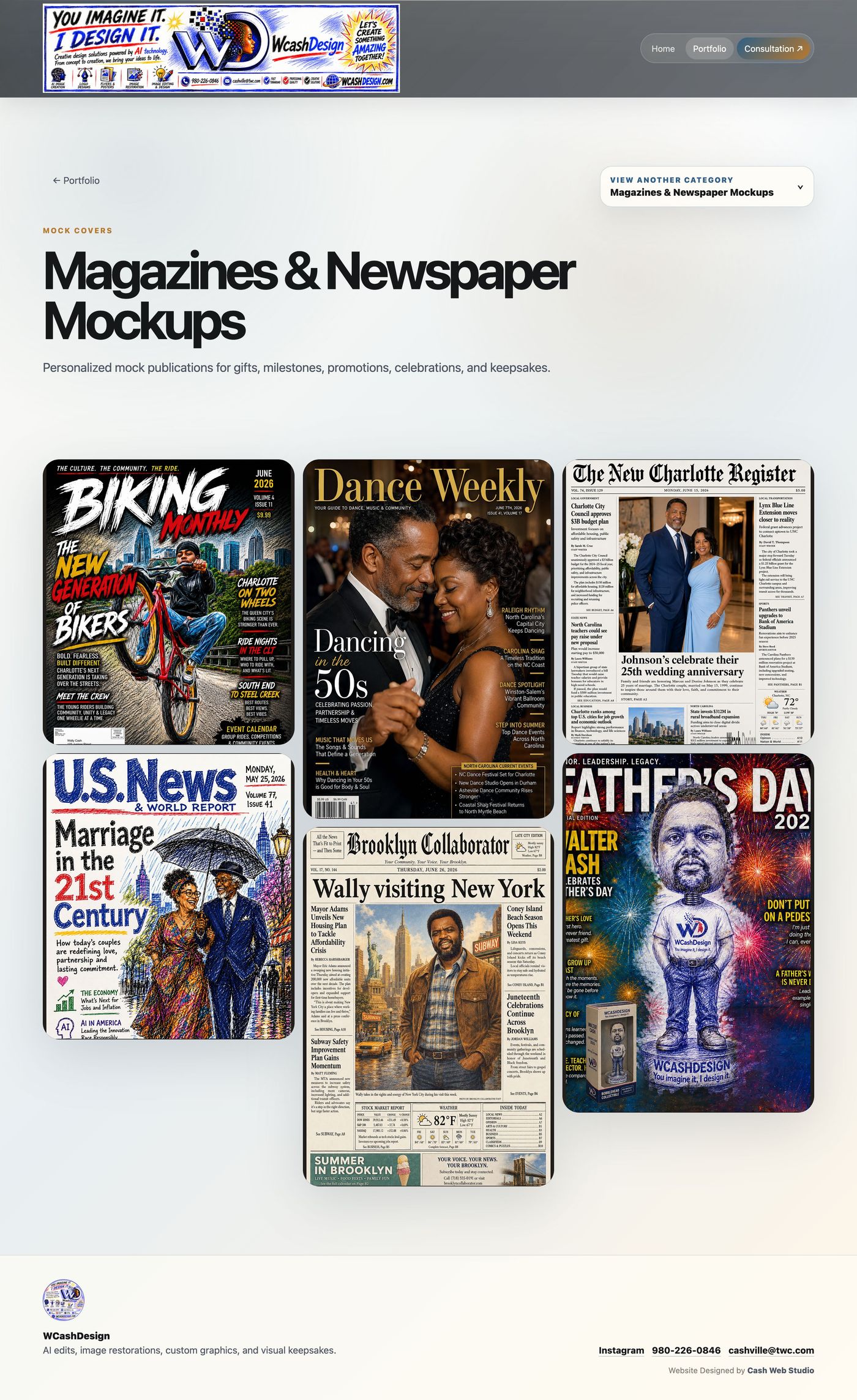 WCashDesign: Magazine & Newspaper Mockups page on desktop